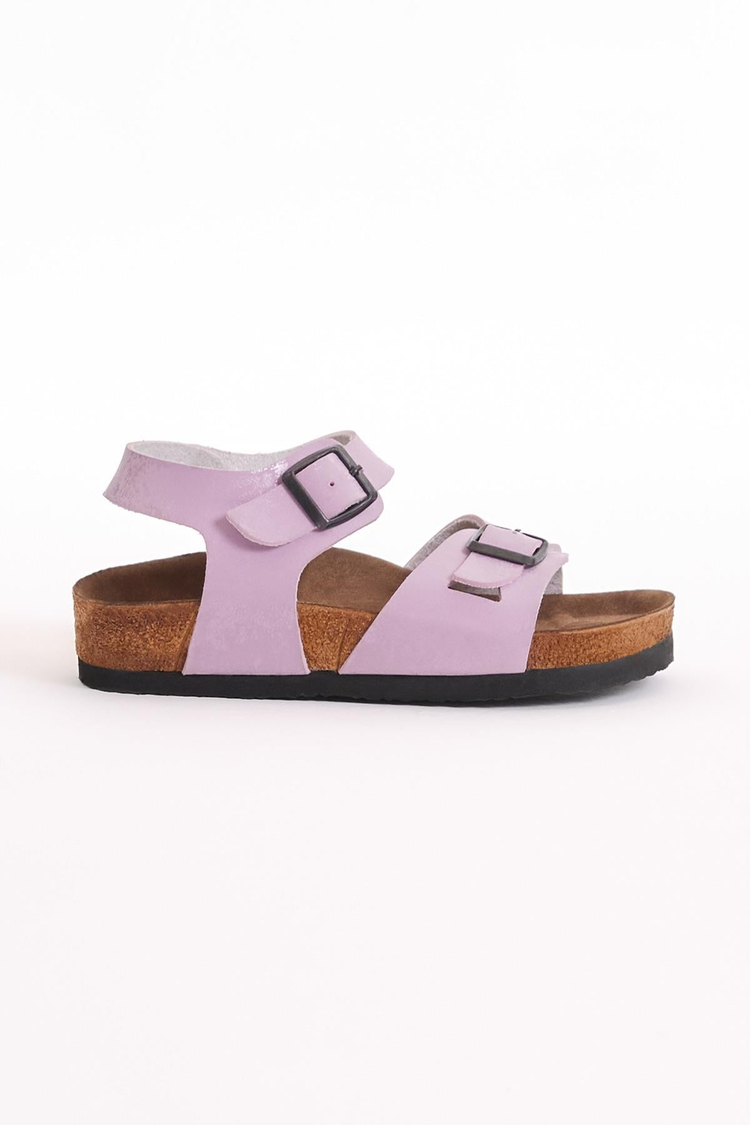 Çocuk Unisex Lila Rahat Kalıp Poli Taban Çift Tokalı Sandalet