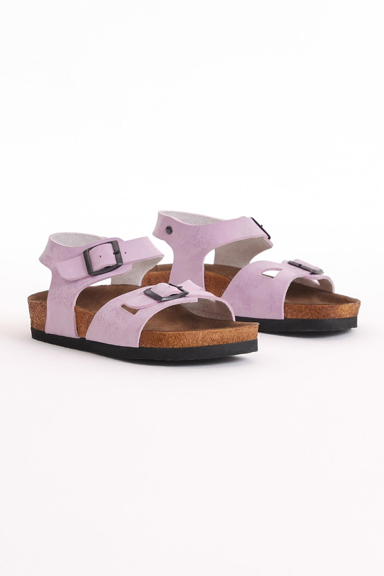 Çocuk Unisex Lila Rahat Kalıp Poli Taban Çift Tokalı Sandalet