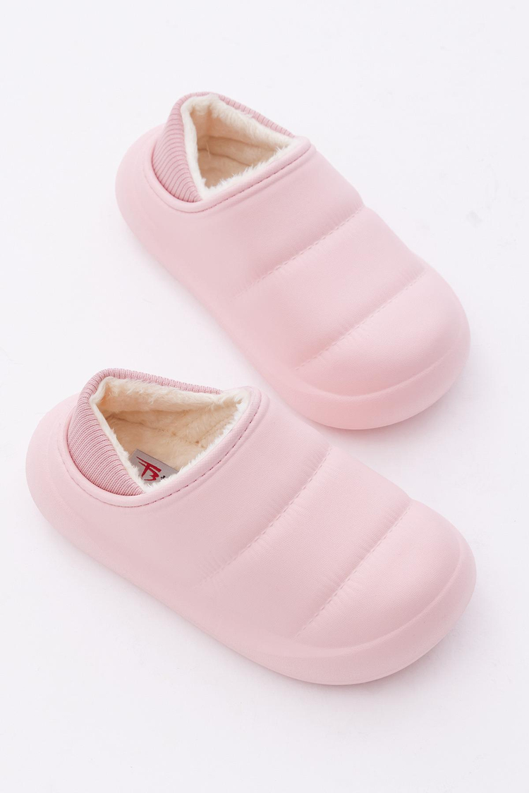 Çocuk Unisex Pembe Rahat Kalıp İçi Kürklü Terlik