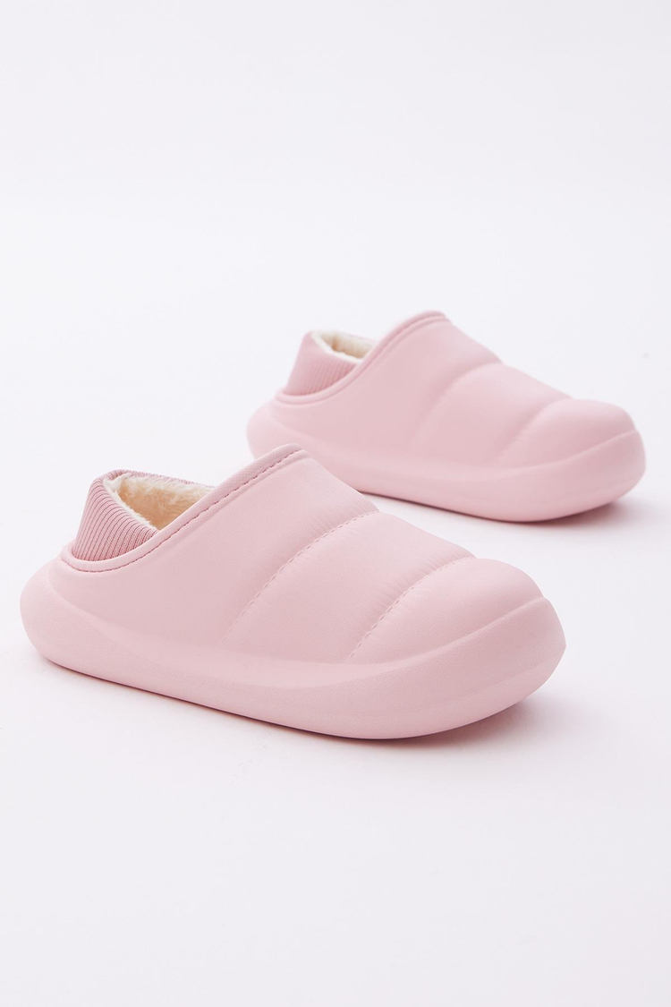 Çocuk Unisex Pembe Rahat Kalıp İçi Kürklü Terlik