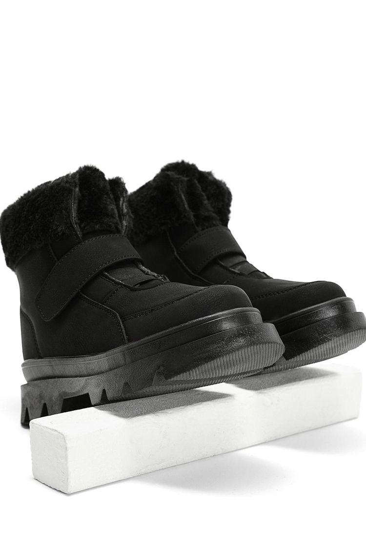 Çocuk Unisex Siyah Kürklü Çocuk Kar Botu