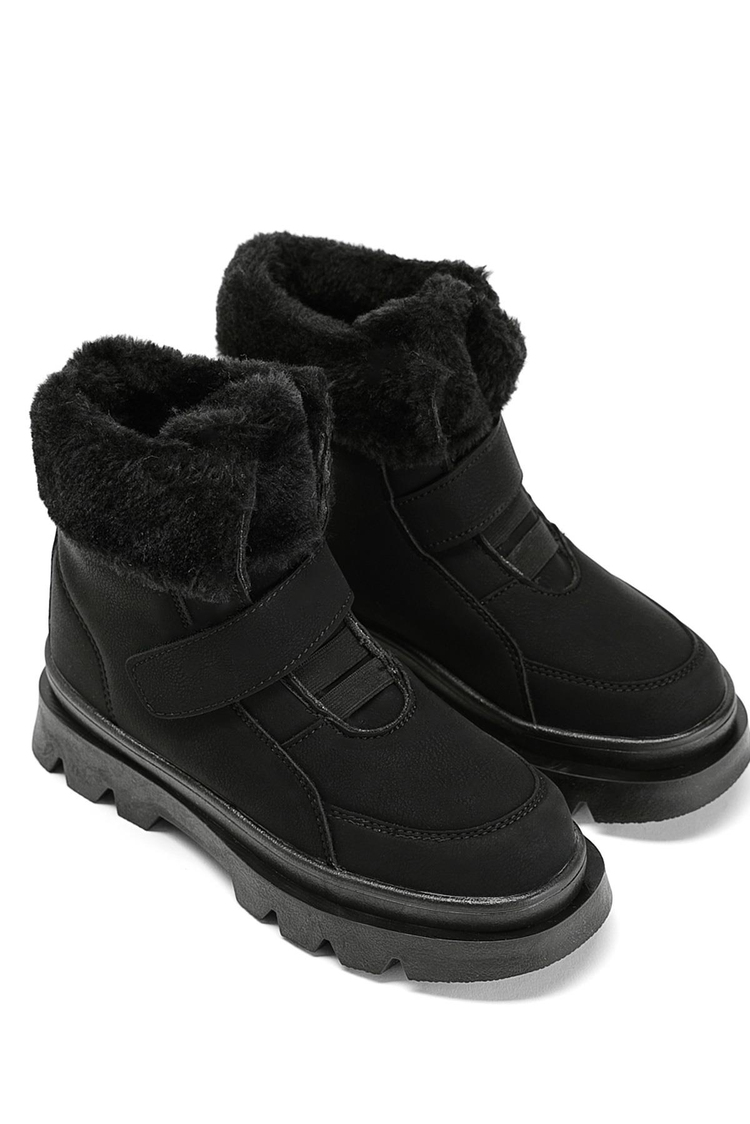 Çocuk Unisex Siyah Kürklü Çocuk Kar Botu