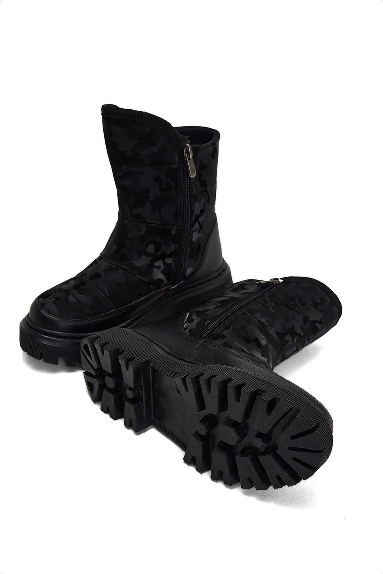 Çocuk Unisex Siyah Termo Taban Desenli Kar Botu