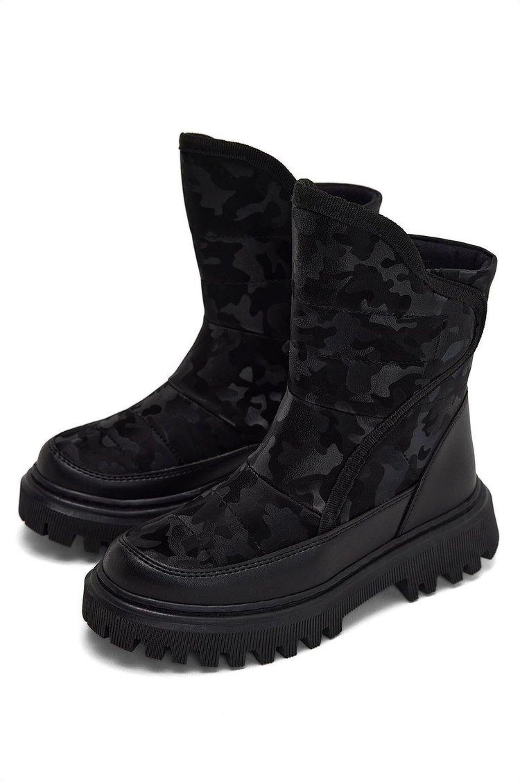 Çocuk Unisex Siyah Termo Taban Desenli Kar Botu