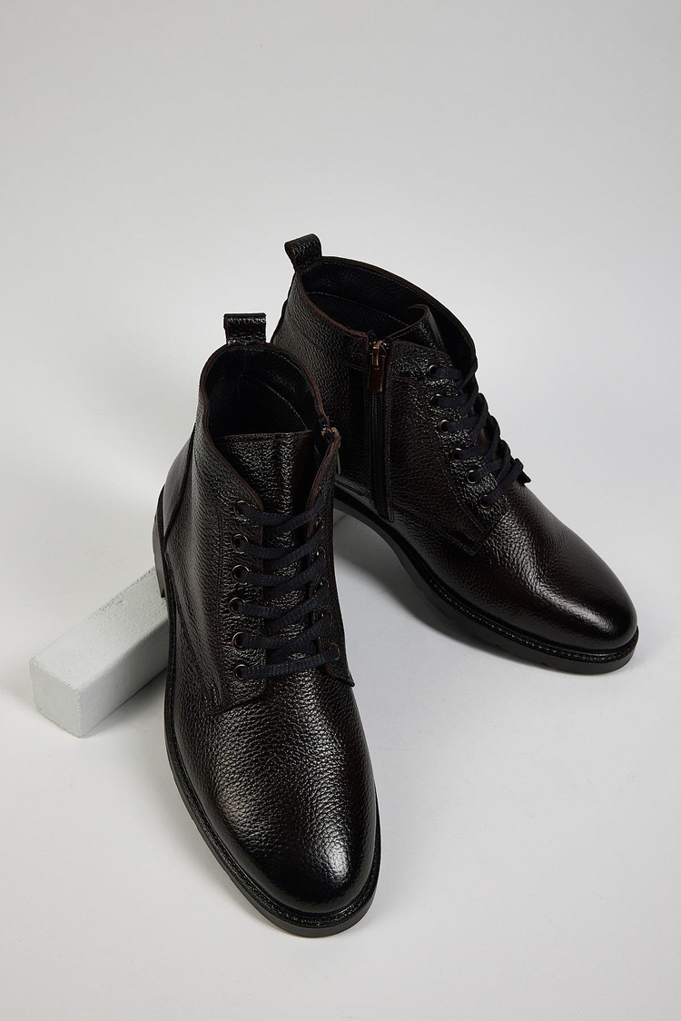 Erkek Kahve Rahat Kalıp Hakiki Deri Erkek Önü Bağcıklı  Bot