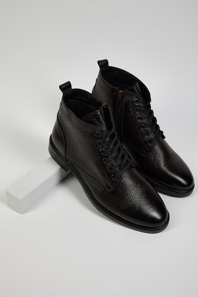 Erkek Kahve Rahat Kalıp Hakiki Deri Erkek Önü Bağcıklı  Bot