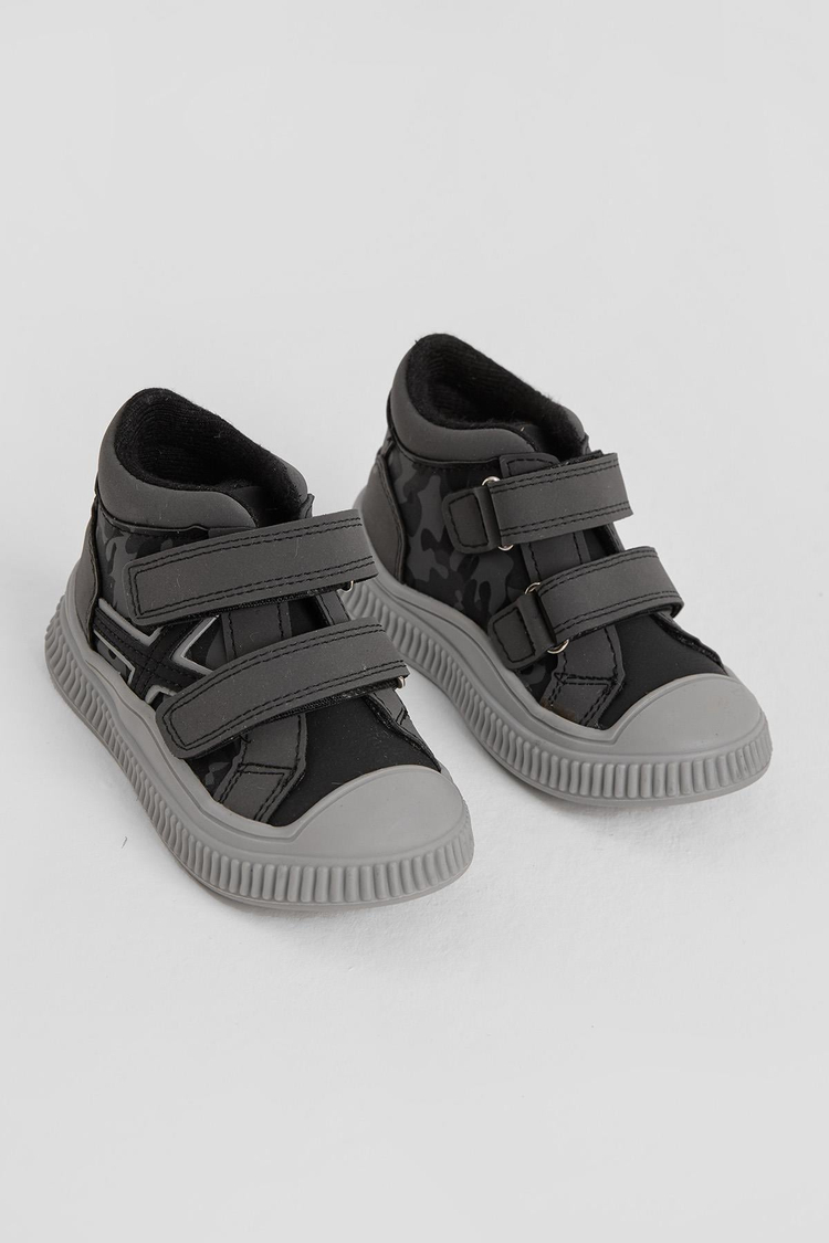 Esnek Termo Taban Çift Cırtlı Şerit Desenli Çocuk Unisex Füme Spor Kısa Bot TBRZN015