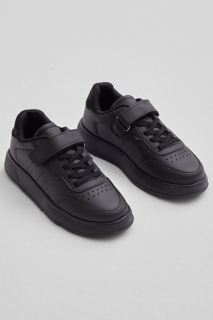 Faylon Hafif Taban Bağcıklı Çocuk Unisex Siyah Günlük Spor Ayakkabı TBPRF010