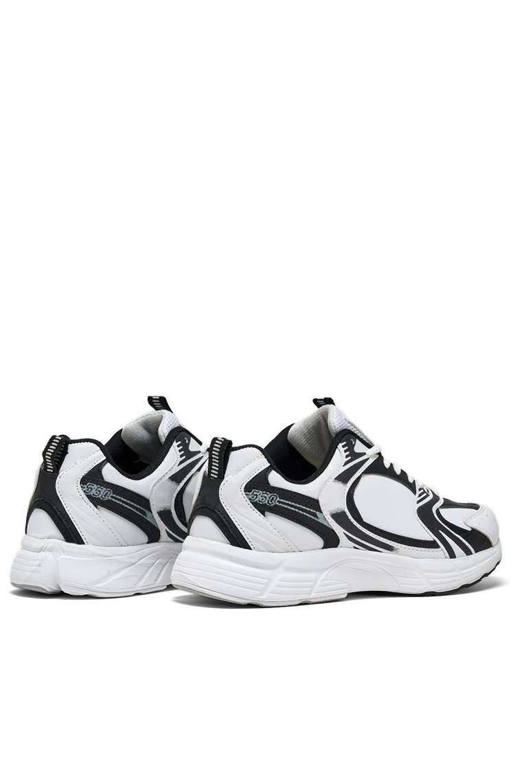 Faylon Taban Bağcıklı Unisex Beyaz Siyah Cilt Spor Ayakkabı TBA530
