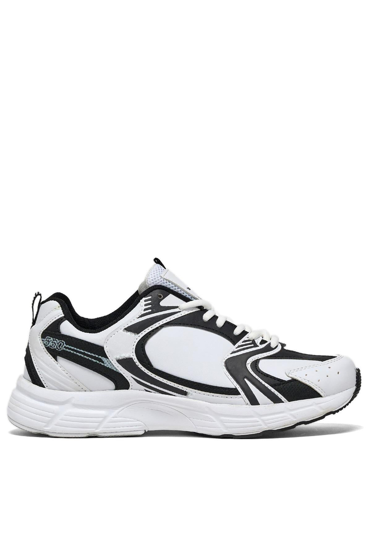 Faylon Taban Bağcıklı Unisex Beyaz Siyah Cilt Spor Ayakkabı TBA530