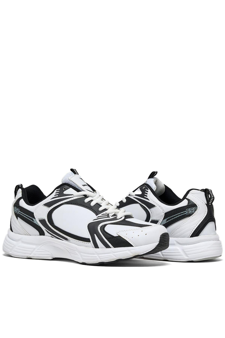 Faylon Taban Bağcıklı Unisex Beyaz Siyah Cilt Spor Ayakkabı TBA530