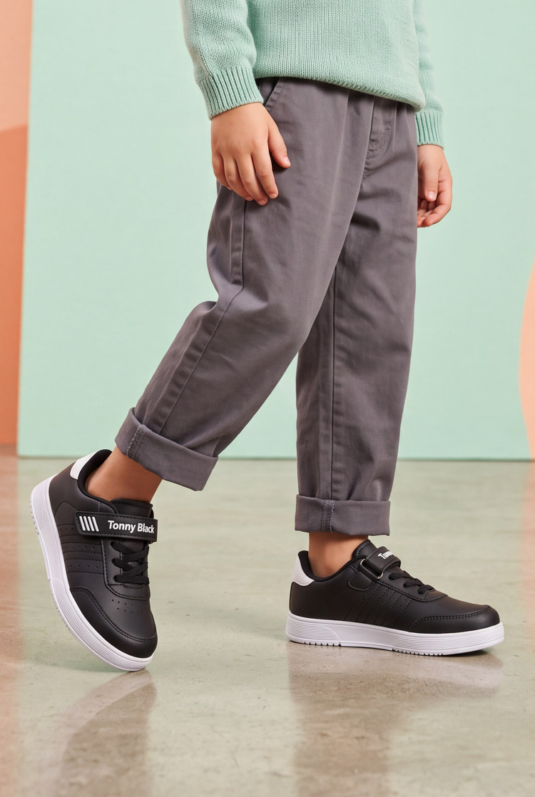 Faylon Taban Konforlu Bağcıklı Sneaker Çocuk Unisex Siyah Beyaz Sneaker TBÖZC1910