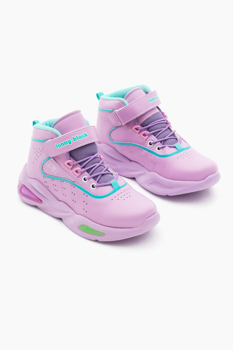 Faylon Taban Lastik Bağcıklı ve Cırtlı Çocuk Unisex Lila Spor Basketbol Ayakkabısı TBKMNM-100