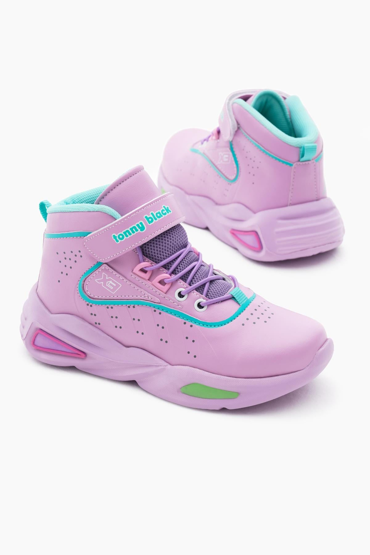 Faylon Taban Lastik Bağcıklı ve Cırtlı Çocuk Unisex Lila Spor Basketbol Ayakkabısı TBKMNM-100