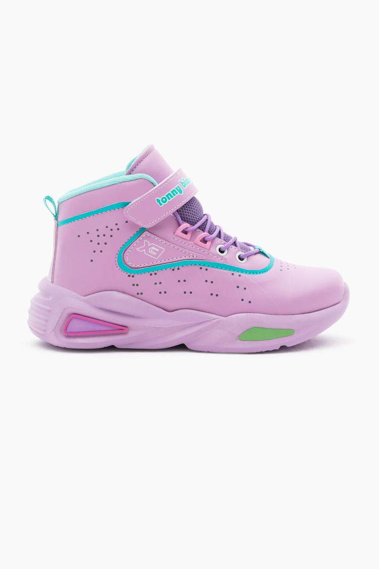Faylon Taban Lastik Bağcıklı ve Cırtlı Çocuk Unisex Lila Spor Basketbol Ayakkabısı TBKMNM-100