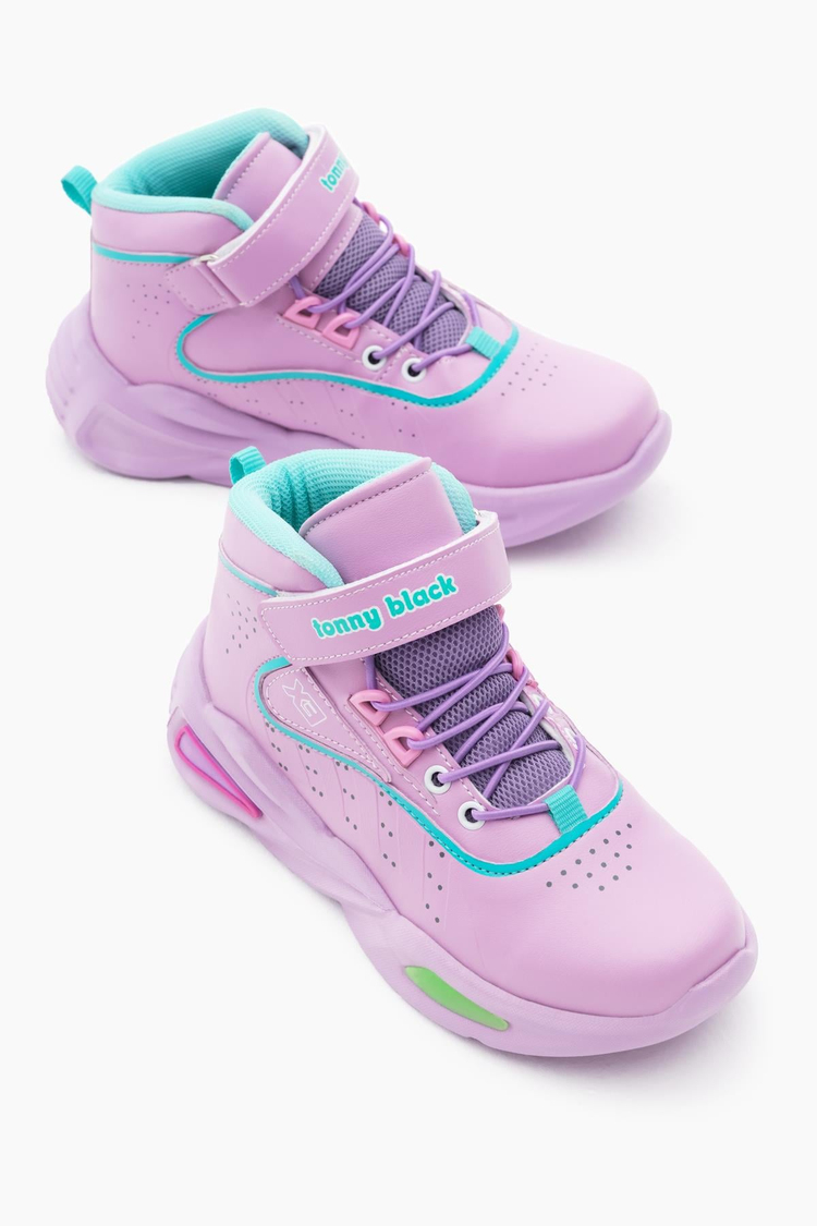 Faylon Taban Lastik Bağcıklı ve Cırtlı Çocuk Unisex Lila Spor Basketbol Ayakkabısı TBKMNM-100