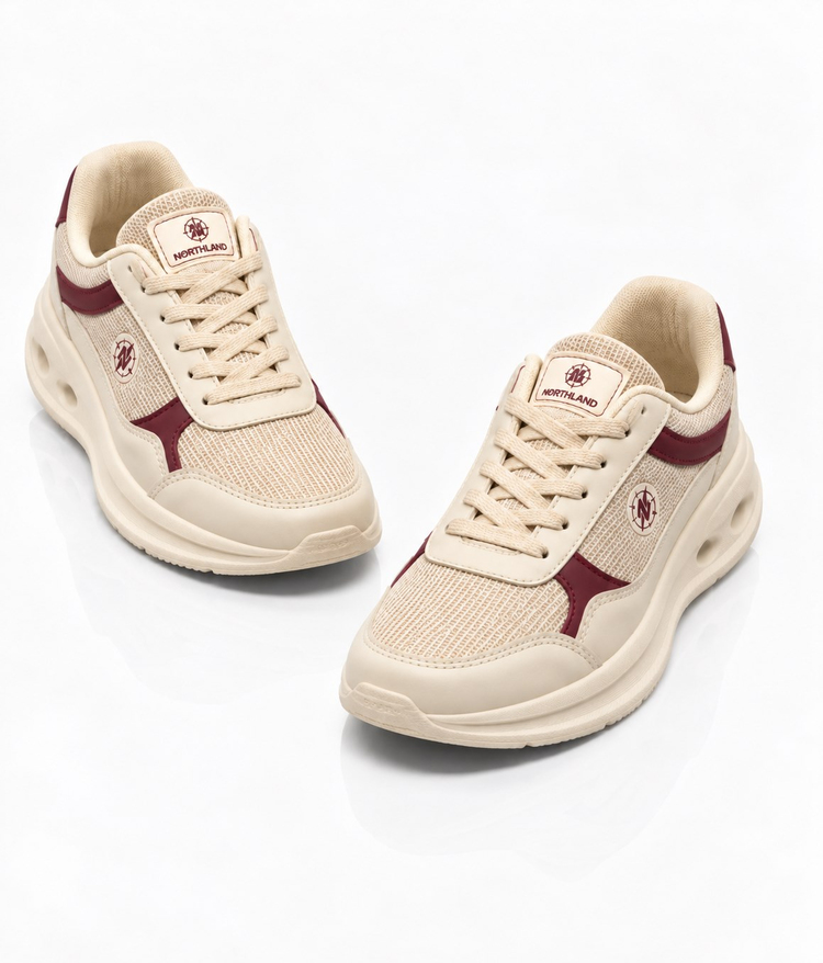 Faylon Taban Rahat Bağcıklı Sneaker Kadın Bej Bordo Sneaker TBTYLDZ020