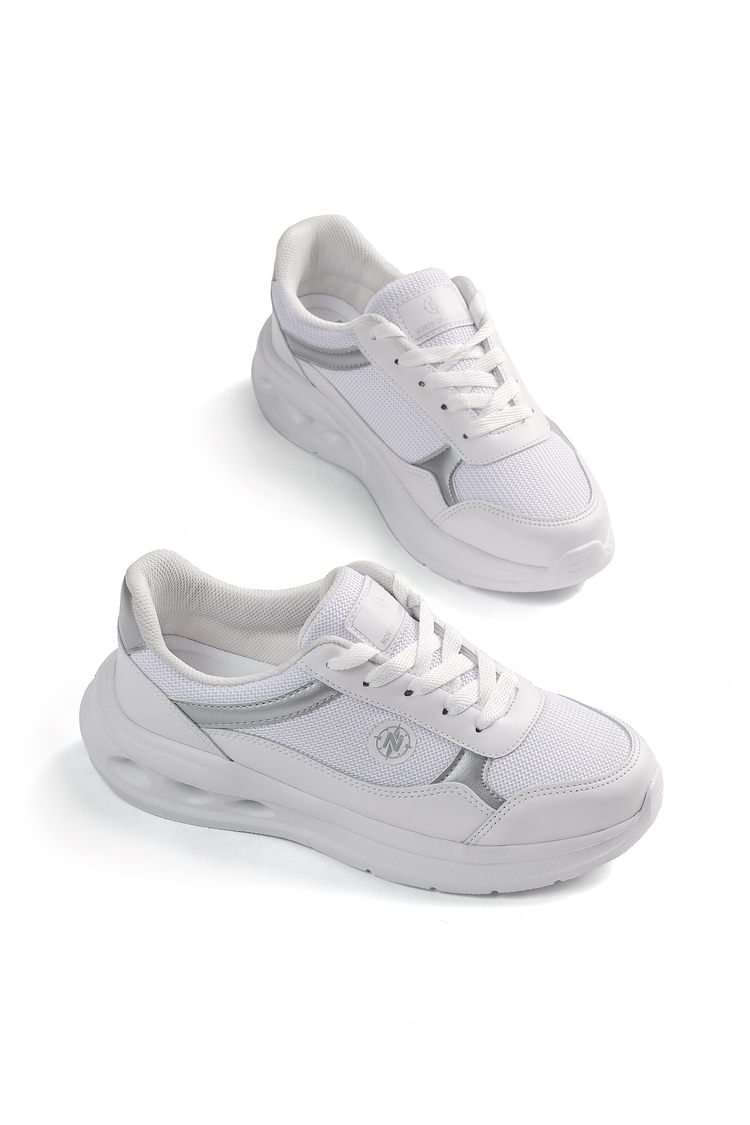 Faylon Taban Rahat Bağcıklı Sneaker Kadın Beyaz Gümüş Sneaker TBTYLDZ020