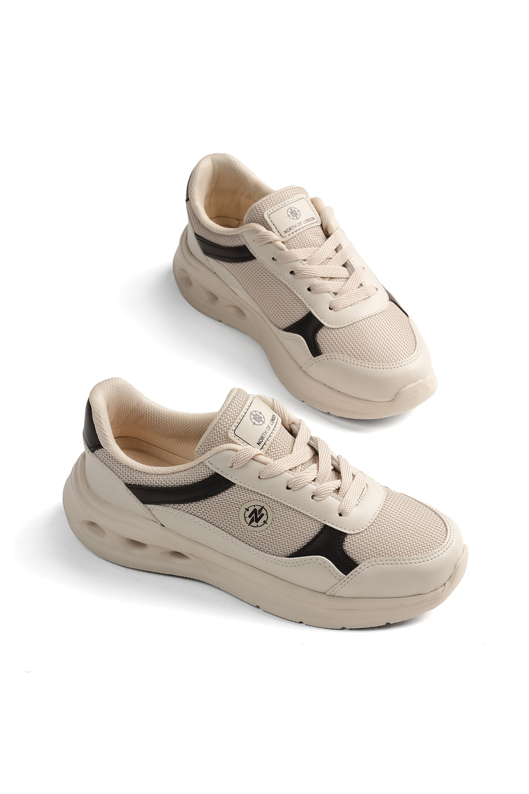 Faylon Taban Rahat Bağcıklı Sneaker Kadın Bej Kahve Sneaker TBTYLDZ020