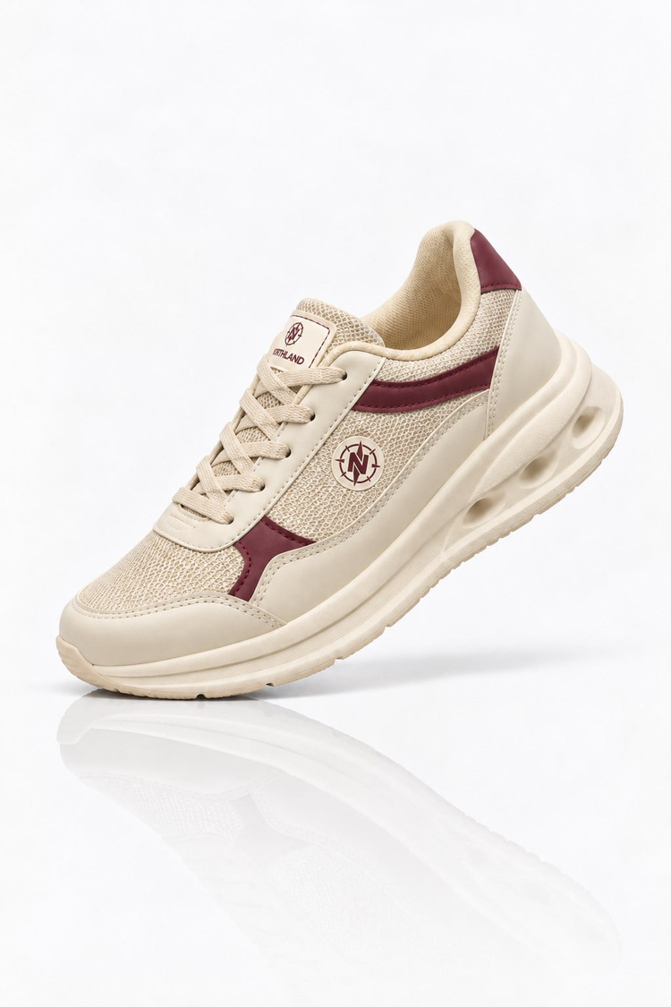 Faylon Taban Rahat Bağcıklı Sneaker Kadın Bej Bordo Sneaker TBTYLDZ020