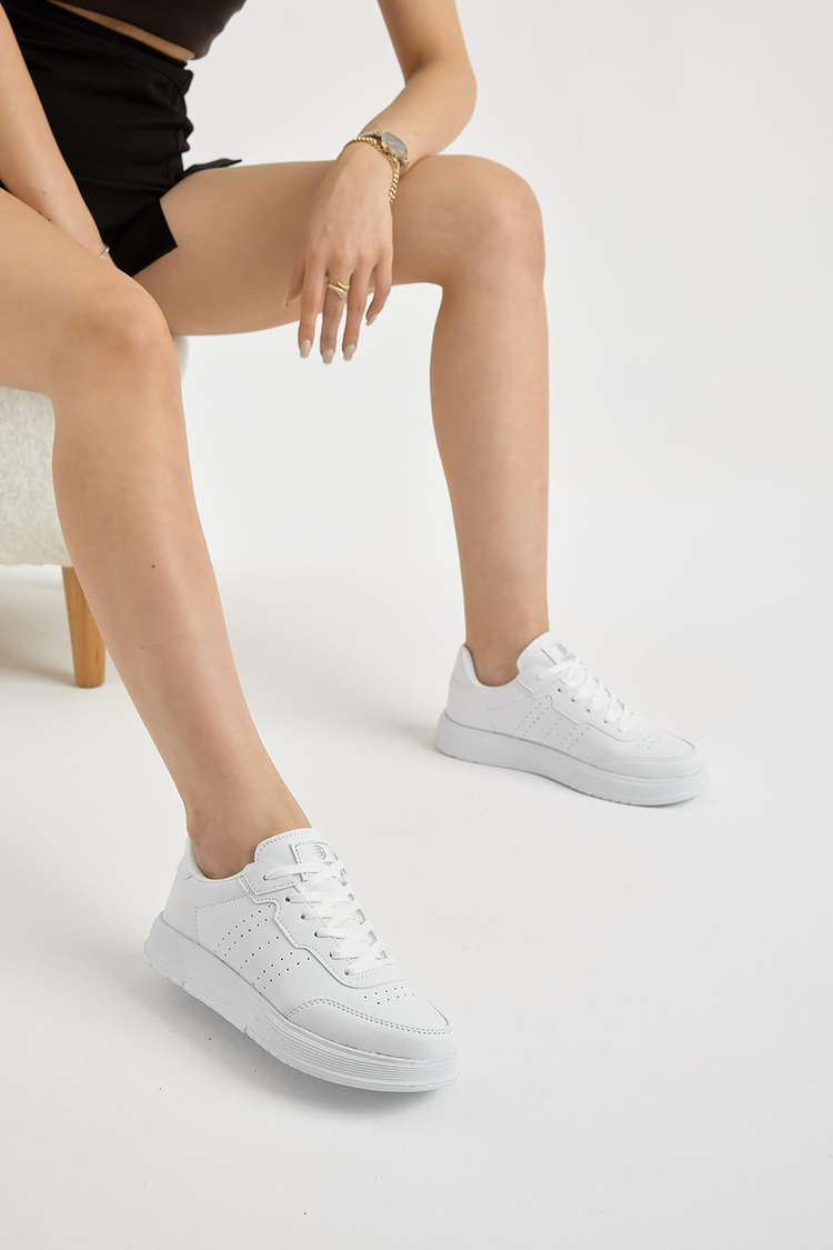 Hafif Faylon Taban Bağcıklı Unisex Beyaz Günlük Spor Ayakkabı TBPRF015
