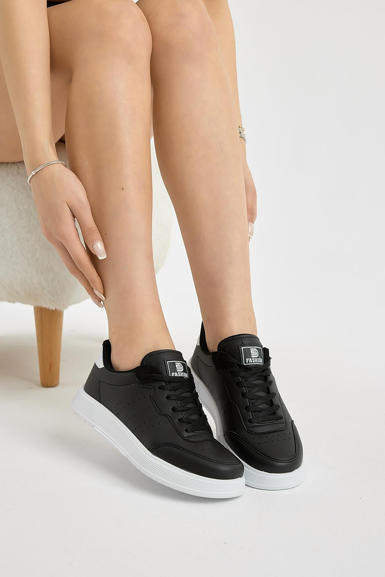 Hafif Faylon Taban Bağcıklı Unisex Siyah Beyaz Günlük Spor Ayakkabı TBPRF015