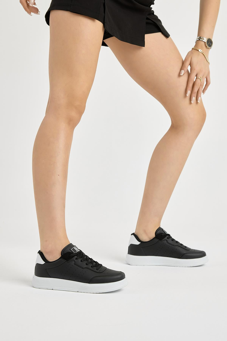 Hafif Faylon Taban Bağcıklı Unisex Siyah Beyaz Günlük Spor Ayakkabı TBPRF015