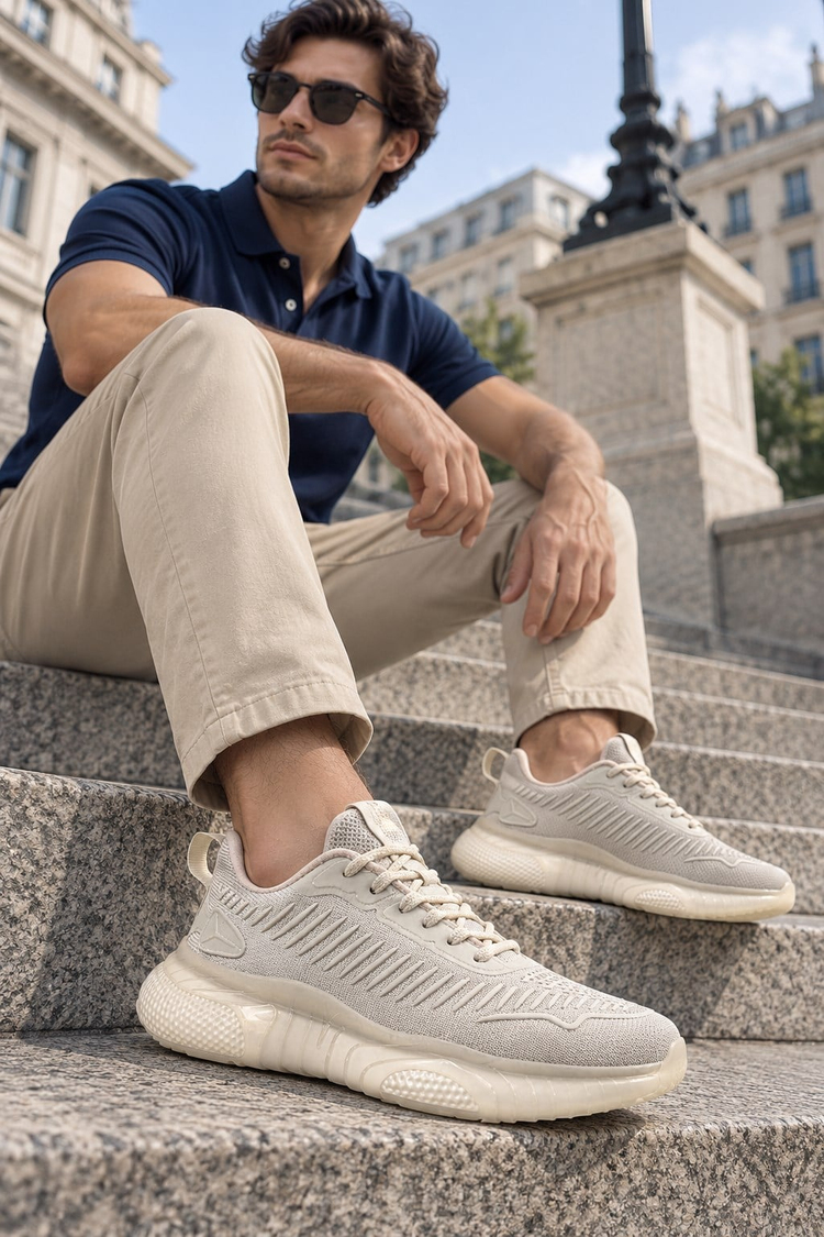Hava Yastığı Detaylı Bağcıklı Sneaker Erkek Bej Sneaker TBNORA