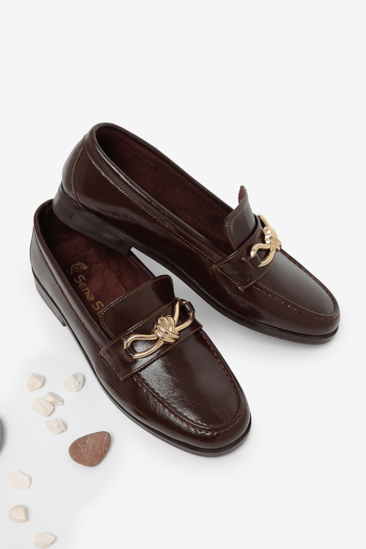 Kadın Klasik Loafer Toka Detayl Babet Günlük  Babet Kadın Kahve Babet TBOMRSR1030