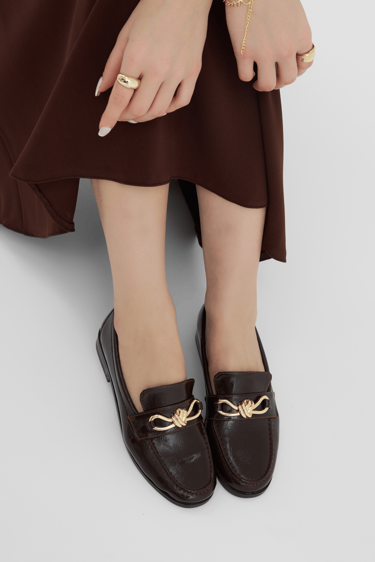 Kadın Klasik Loafer Toka Detayl Babet Günlük  Babet Kadın Kahve Babet TBOMRSR1030