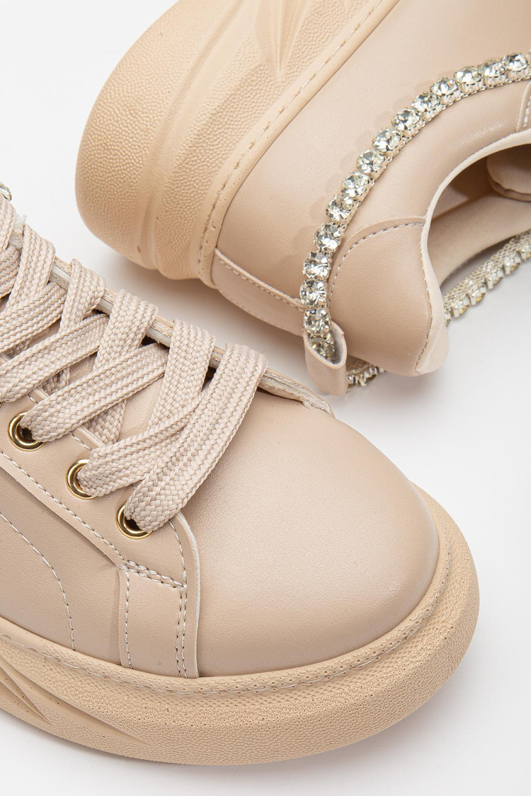 Kadın Nude Arkası Zincir Detaylı Kalın Taban Bağcıklı Spor Ayakkabı