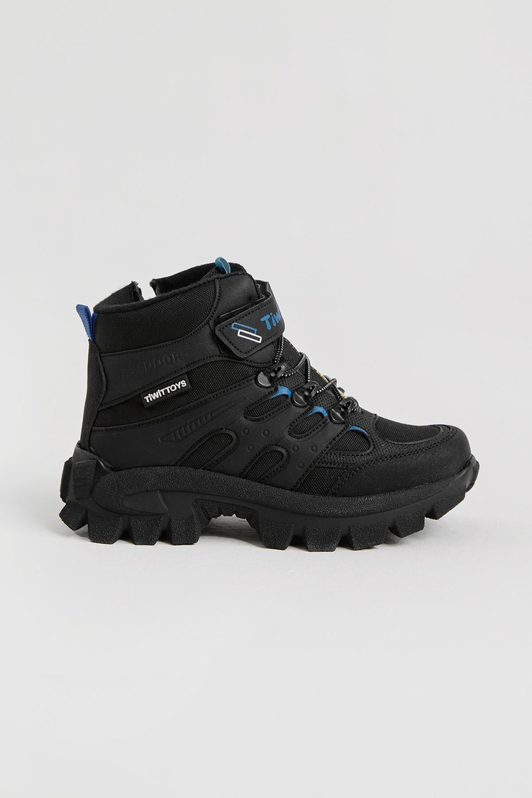 Kalın Kauçuk Taban Lastik Bağcıklı Cırtlı Çocuk Unisex Siyah Sax Outdoor Trekking Bot TBKMN340