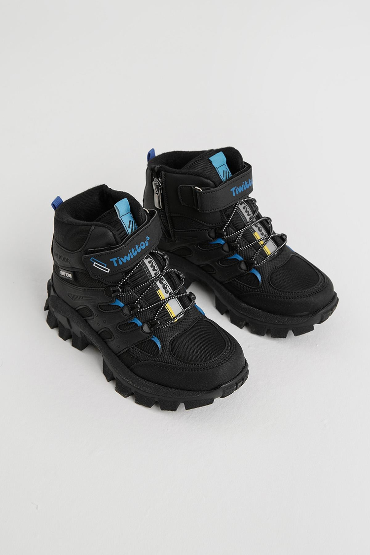 Kalın Kauçuk Taban Lastik Bağcıklı Cırtlı Çocuk Unisex Siyah Sax Outdoor Trekking Bot TBKMN340