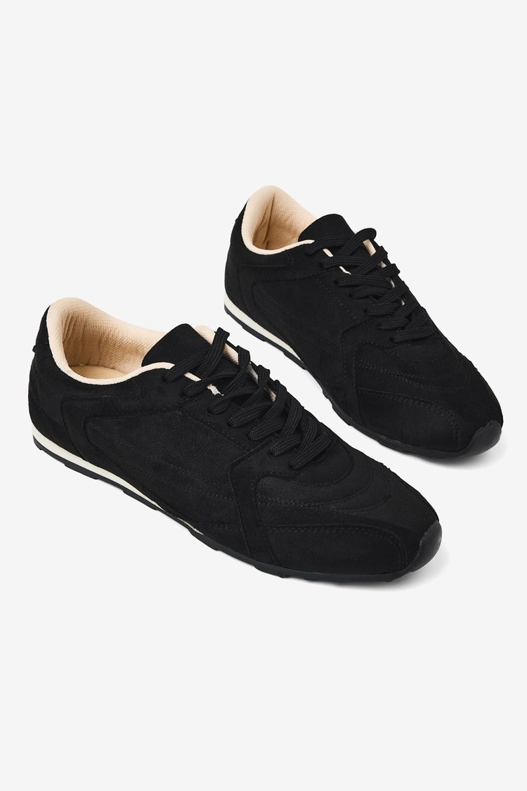 Kauçuk Taban Nefes Alabilen Bağcıklı Sneaker Kadın Siyah Süet Sneaker TBKLC010