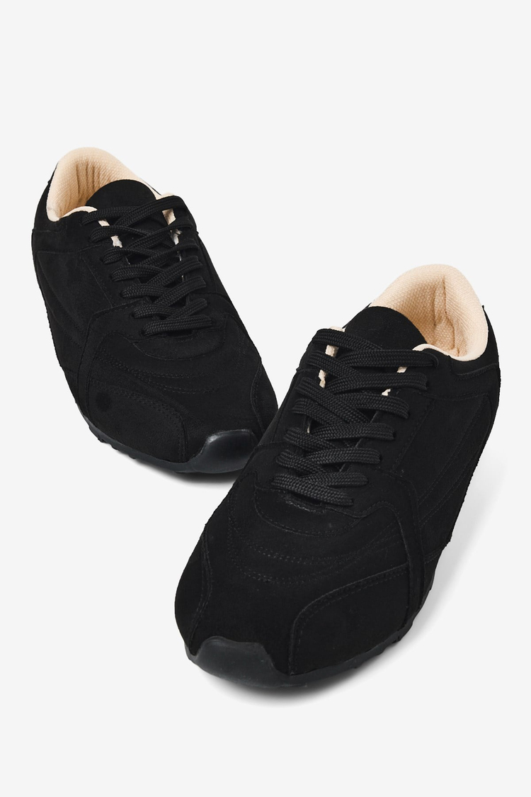 Kauçuk Taban Nefes Alabilen Bağcıklı Sneaker Kadın Siyah Süet Sneaker TBKLC010