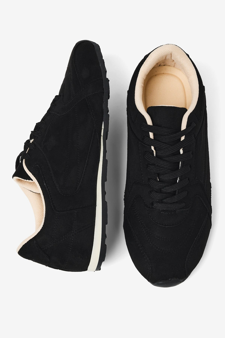 Kauçuk Taban Nefes Alabilen Bağcıklı Sneaker Kadın Siyah Süet Sneaker TBKLC010