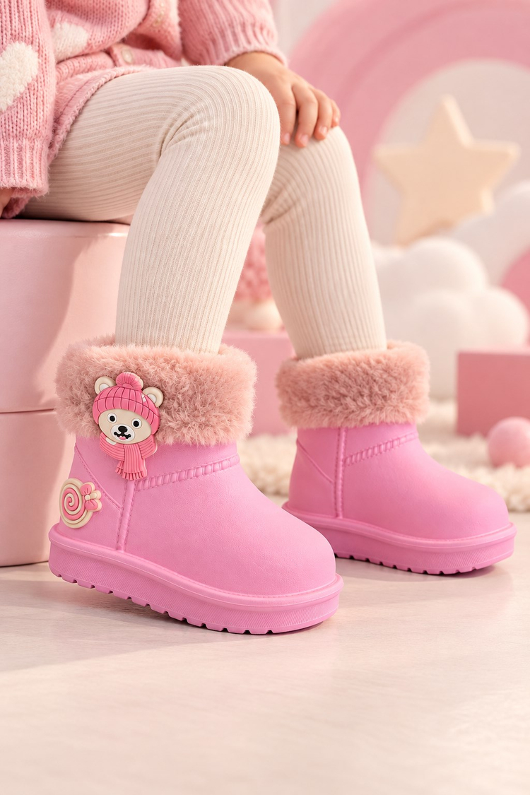Kürk Detaylı Su Geçirmez Yağmur Bot Çocuk Unisex Fuşya Bot TBCCK005