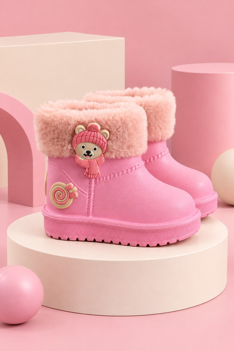 Kürk Detaylı Su Geçirmez Yağmur Bot Çocuk Unisex Fuşya Bot TBCCK005