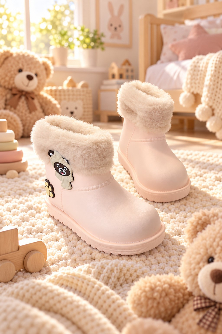 Kürk Detaylı Su Geçirmez Yağmur Bot Çocuk Unisex Pudra Bot TBCCK005