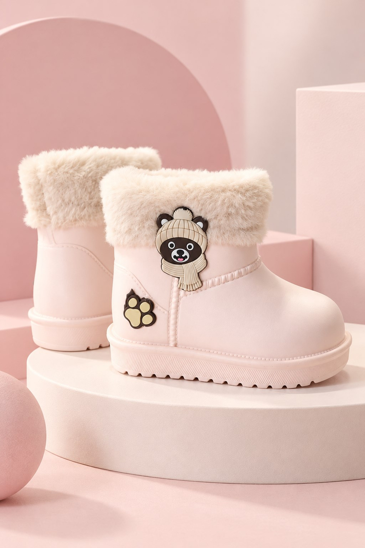 Kürk Detaylı Su Geçirmez Yağmur Bot Çocuk Unisex Pudra Bot TBCCK005