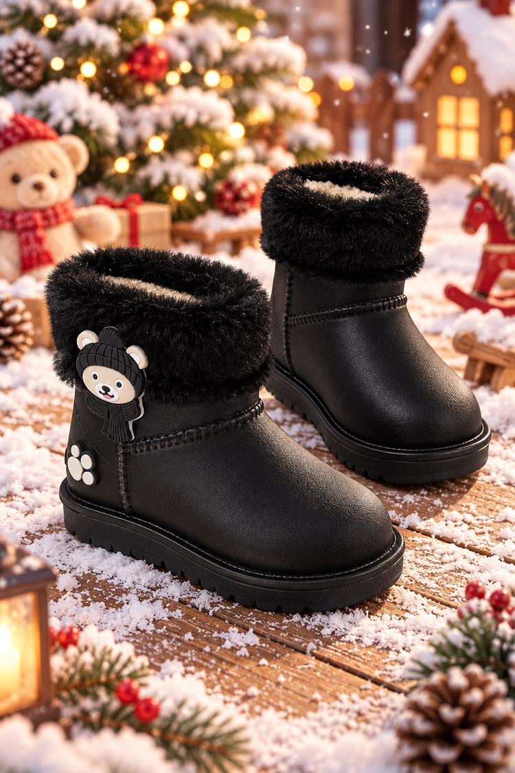 Kürk Detaylı Su Geçirmez Yağmur Bot Çocuk Unisex Siyah Bot TBCCK005