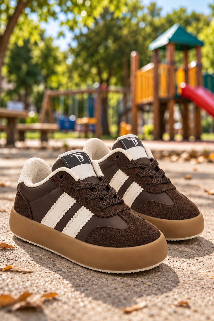 Microlight Taban Rahat Bağcıklı Sneaker Çocuk Unisex Kahve Bej Sneaker TBTMKD080