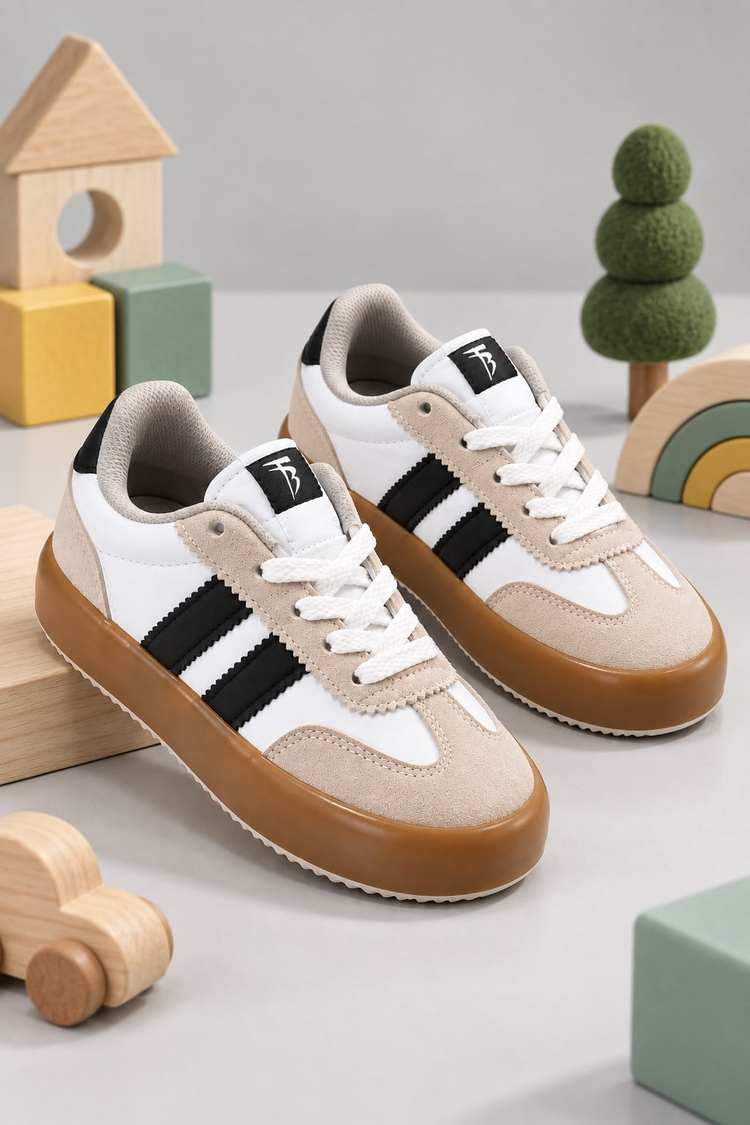 Microlight Taban Rahat Bağcıklı Sneaker Çocuk Unisex Beyaz Siyah Sneaker TBTMKD080
