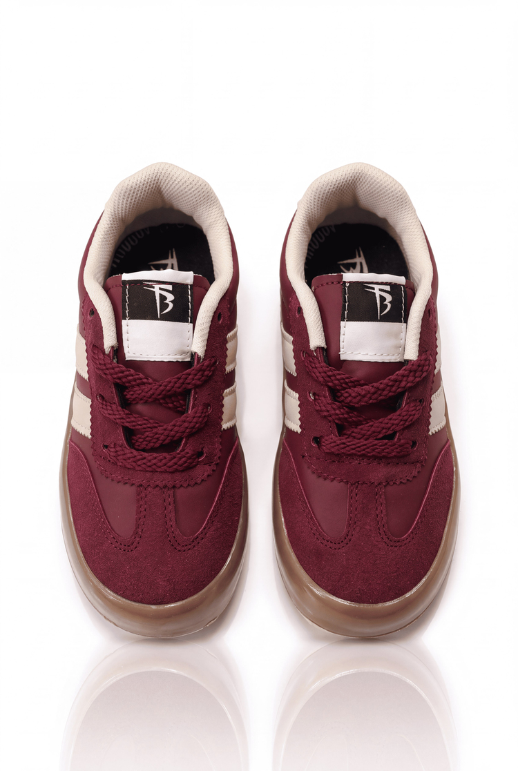 Microlight Taban Rahat Bağcıklı Sneaker Çocuk Unisex Bordo Bej Sneaker TBTMKD080