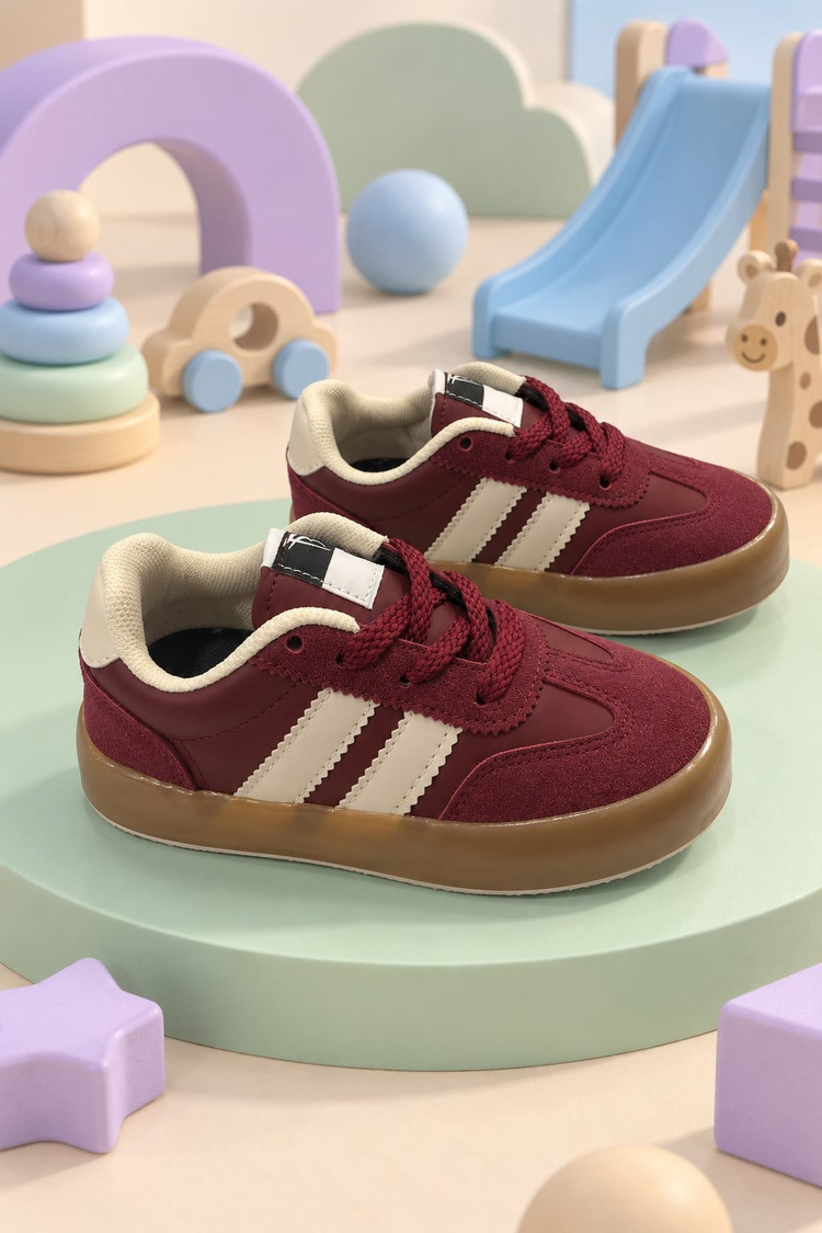 Microlight Taban Rahat Bağcıklı Sneaker Çocuk Unisex Bordo Bej Sneaker TBTMKD080