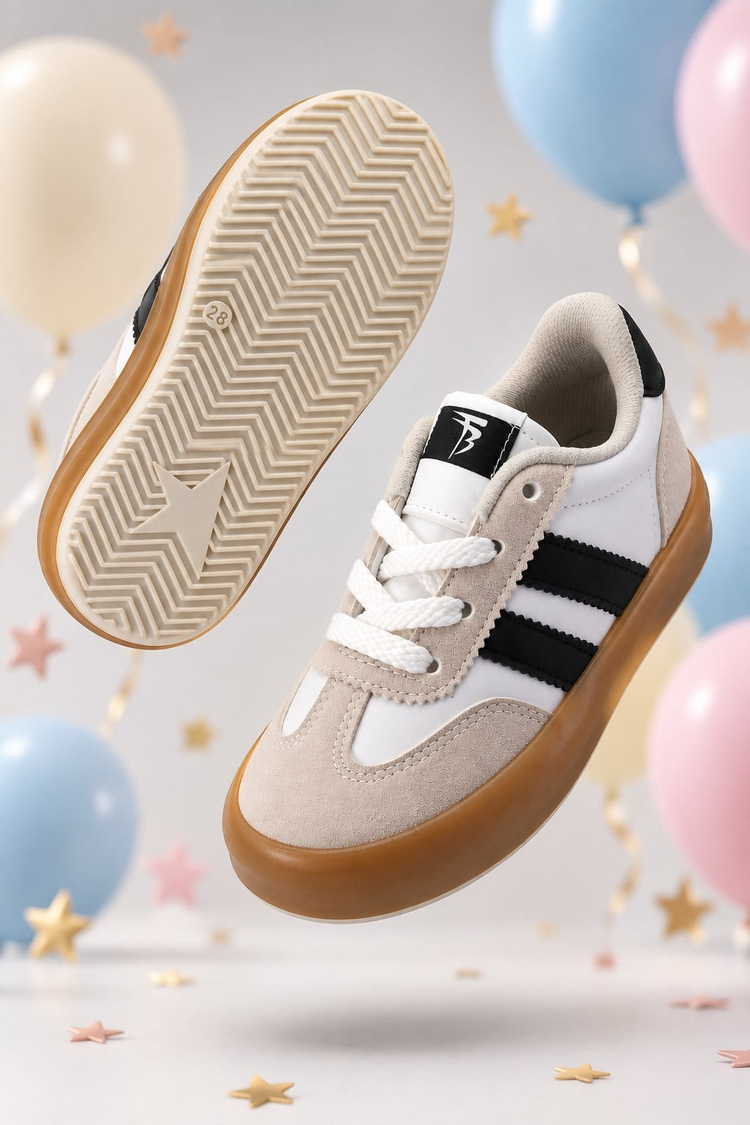 Microlight Taban Rahat Bağcıklı Sneaker Çocuk Unisex Beyaz Siyah Sneaker TBTMKD080
