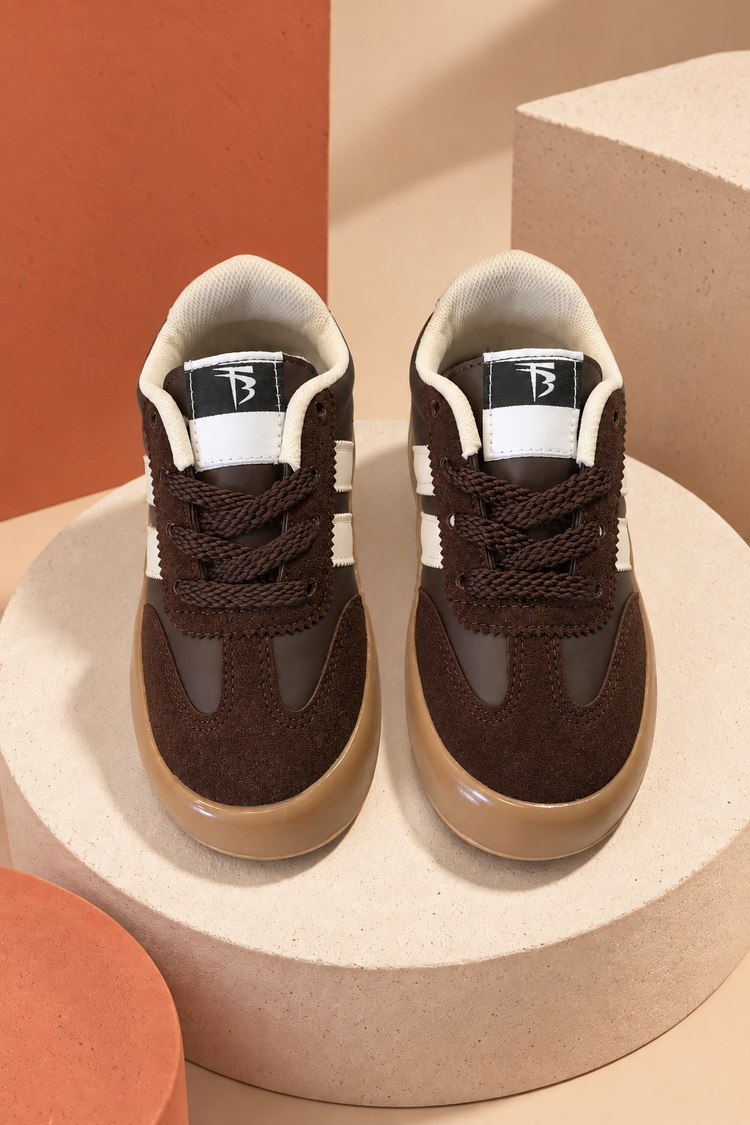 Microlight Taban Rahat Bağcıklı Sneaker Çocuk Unisex Kahve Bej Sneaker TBTMKD080