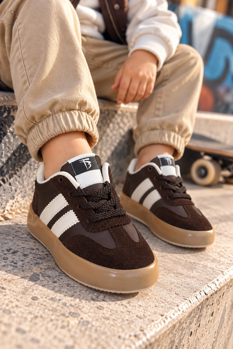 Microlight Taban Rahat Bağcıklı Sneaker Çocuk Unisex Kahve Bej Sneaker TBTMKD080