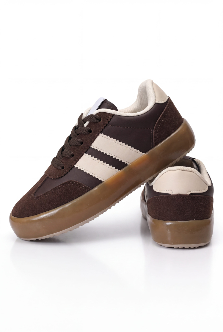Microlight Taban Rahat Bağcıklı Sneaker Çocuk Unisex Kahve Bej Sneaker TBTMKD080
