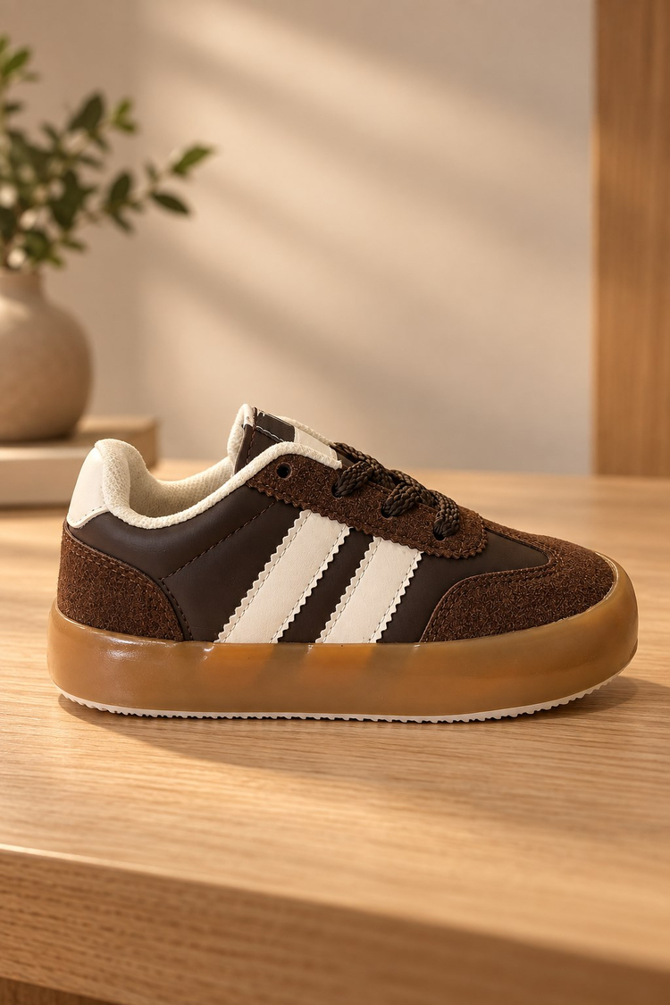 Microlight Taban Rahat Bağcıklı Sneaker Çocuk Unisex Kahve Bej Sneaker TBTMKD080